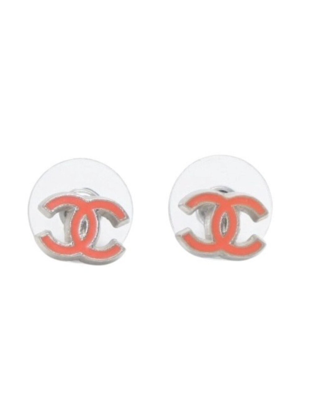 Chanel Earrings CC Logo Mini Orange Silver 04 One Side CC